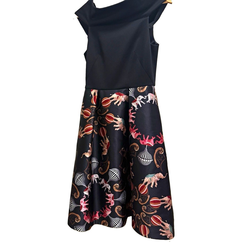 Ted Baker Elephant Carnival Animal Print Fit & Flare Midi Dress Zip Lined Sz 2
